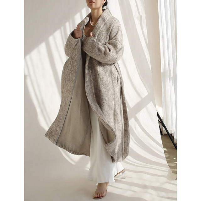 cicidream 山羊毛 原野风格 超长款 长袍大衣外套