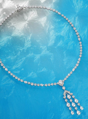 奢华满钻水滴流苏项链法式轻奢高