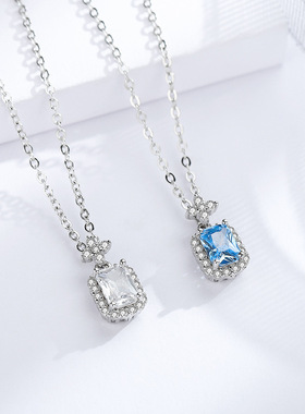 Witther原创小众设计海蓝宝项链925银高级感气质锁骨链轻奢个性女