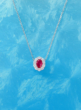 Witther围镶蛋面鸽血红宝石项链轻奢小众设计925银彩宝吊坠锁骨链