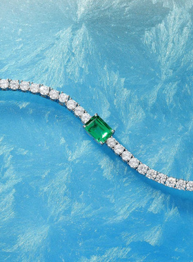 925银小方糖祖母绿手链女气质轻