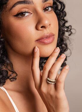 SOLDEVERANO蕃秀法式天然石榴石复古珍珠开口戒指冷淡风轻奢指环