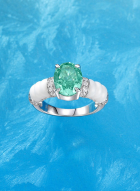 Witther天然白贝母帕拉伊巴戒指女小众薄荷绿钻戒高级感925银指环