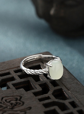 原创设计天然和田玉麻绳戒指