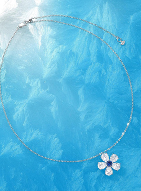 Witther小众设计红蓝宝花朵项链轻奢高级感925银锁骨链女朋友礼物