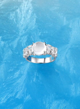 原创天然高冰蛋面水沫玉戒指