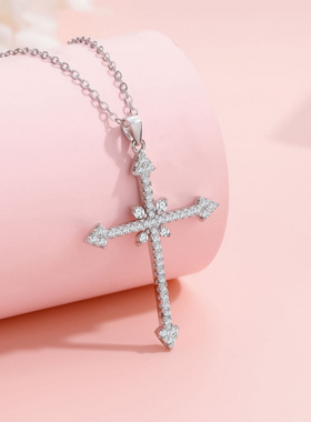 高级感锆石闪闪十字架星芒项链冷