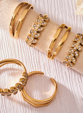 欧美ins简约设计几何叶子麦穗镶