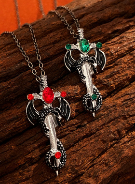 2023新哥特飞翼龙项链ins风欧美