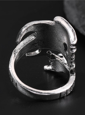 吉他弯曲合金戒指男士特色指环古银欧美嘻哈朋克尾戒个性简约手饰