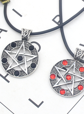 日韩风雕花撒旦镂空五角星吊坠