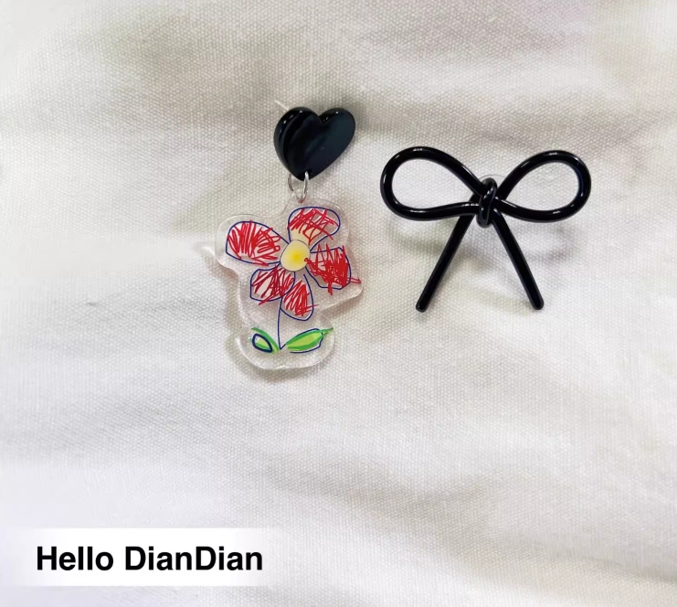 Hello DianDian 韩国小众设计师不对称蝴蝶结花朵可爱渡假风耳环 - 图1