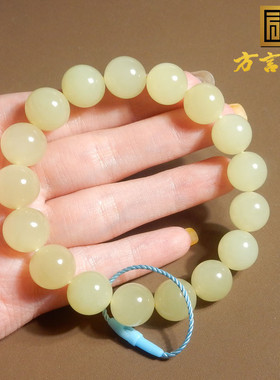 美美哒方言精品和田玉佩戴级新疆若羌黄口卡12mm圆珠手串手链A2