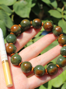 新疆玉黄沁皮特色河磨玉14mm手串