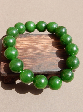 俄料老料碧玉菠菜绿圆珠12mm手串
