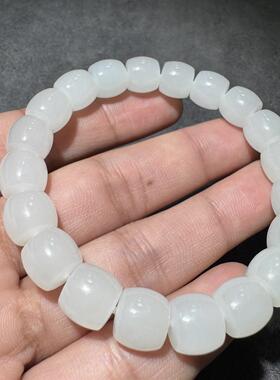 高品质方言和田玉老坑青海料高冰起荧光无结构高白10mm直切手串S6