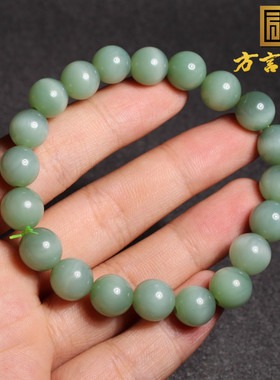 重量级方言和田玉俄罗斯粉青碧玉灵活猫眼10mm手链手串A7