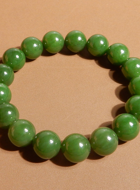 方言和田玉精品特惠俄罗斯老坑料辣阳绿碧玉12mm圆珠手串手链A5