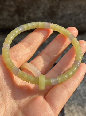 好品质方言和田玉精品温润新疆且末料黄口多宝竹节直切手串手链O