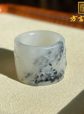 方言和田玉精品佩戴新疆玉龙河羊脂白玉底青花籽料19mm戒指扳指w1