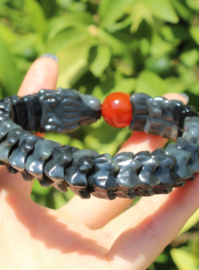 晚了就没有了方言和田玉特色青花意境聚墨黑白分明龙骨手串手链A6