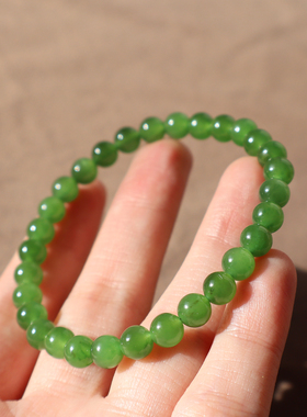 俄碧玉正阳绿油润卡6mm圆珠手串