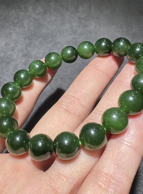不看就亏方言和田玉老坑俄罗斯菠菜绿碧玉油润细腻10mm圆珠手串S6