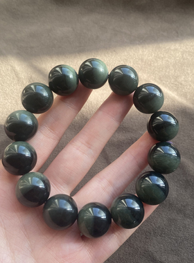 聚宝盆双色沙枣青16mm圆珠手串