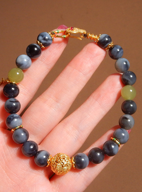 新疆聚墨青花白玉籽料8mmDIY手串