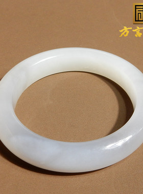 青海老坑料烟紫白玉双色53mm手镯