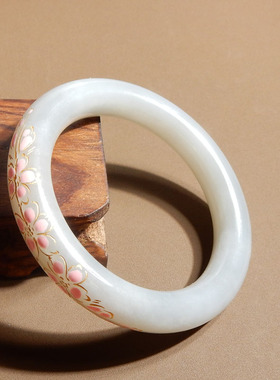 青海粉紫景泰蓝工桃花粉57mm手镯