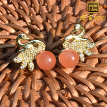 Dialect and field jade bursting boutique to drain Sichuan Liangshan South red Manau silver inlaid jade ear ornaments R3