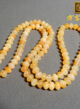 方言和田玉精品特色唐河黄沁籽料算盘珠卡8mm108颗项链多圈手串R5