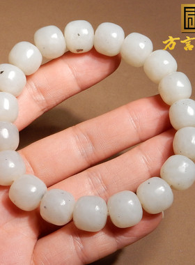 和田玉新疆白玉点墨青花籽手串