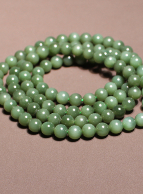 方言和田玉俄碧鸭蛋青微猫眼手串