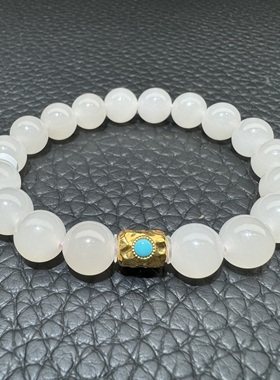 高品质方言和田玉老坑青海高冰起荧光藕粉高品质18K金精美手串S6