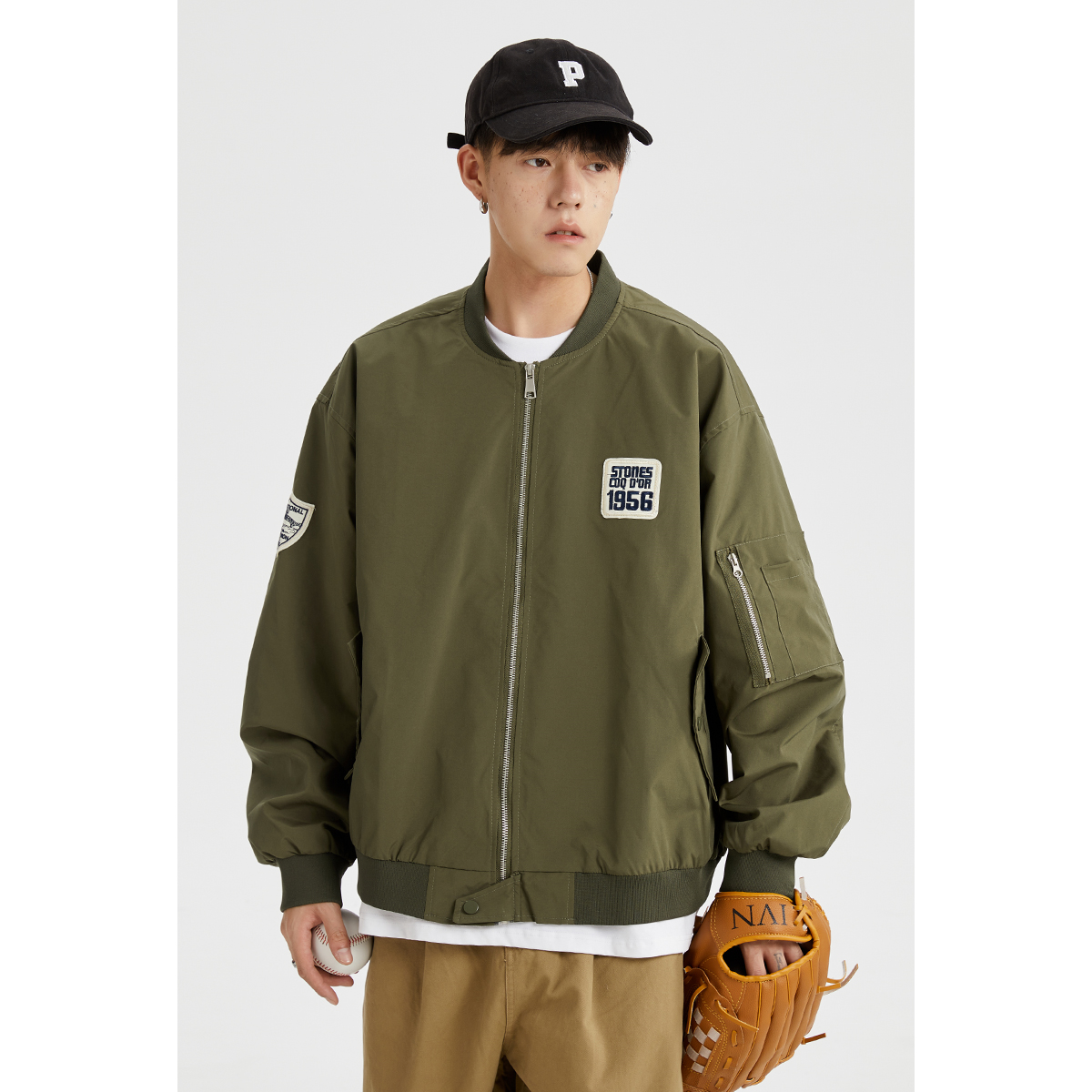 男道日系纯色立领飞行员夹克男士秋季美式宽松潮流痞帅棒球服外套 - 图1