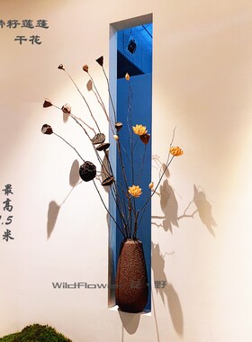 天然莲蓬手工干花荷花侘寂风新中式陶瓷花瓶插花民宿茶咖啡馆装饰