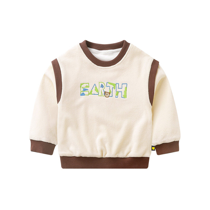 拉比童装卫衣秋冬新品男女童长袖摇粒绒上衣宝宝保暖圆领衣袖卫衣