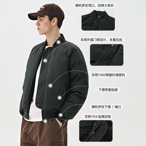 714street冬季新款美式复古ma1飞行员夹克立领棉服宽松短款外套男-图2