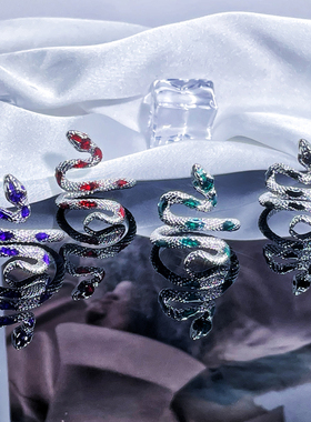 简约时尚纹理蛇形滴釉开口戒指戒指女百搭气质小众设计感轻奢指环