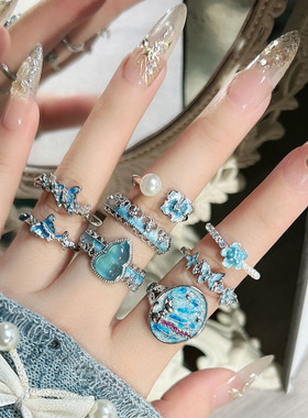 蓝调絮语森系唯美风韩版渐变星空蝴蝶百搭戒指女时尚冷淡风食指戒