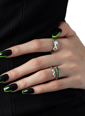 小众设计绿色滴胶开口戒指女ins冷淡风高级感个性时尚潮酷食指环