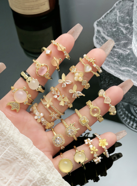 精致甜酷设计感花朵蝴蝶几何开口戒指女气质冷淡风小众网红食指戒