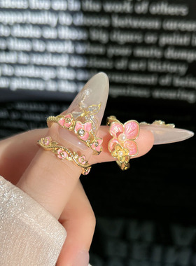 温柔风蜜粉绣球花时尚甜酷轻奢开口戒女少女心叠戴花朵气质指环潮