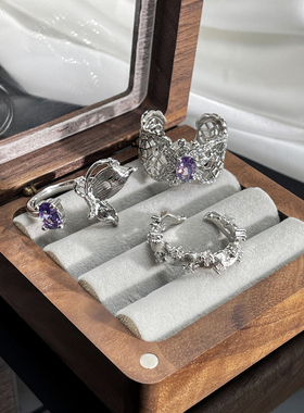 轻奢蝴蝶拉丝紫色锆石戒指女可调节甜酷镂空高级感小众设计感指环