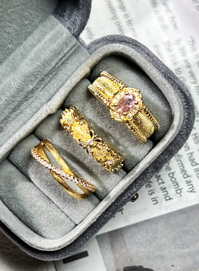 小红书爆款拉丝鸽子蛋戒指女中古风粉钻宫廷时尚小众百搭指环配饰