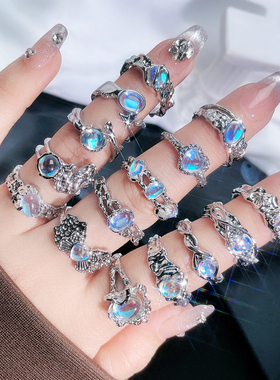 个性肌理月光石开口戒指女ins冷淡风气质甜酷时尚小众高级感指环