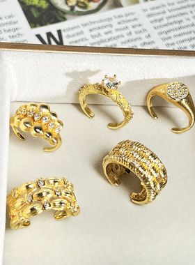 法式复古拉丝织纹咖啡豆开口戒指宫廷风冷淡风轻奢几何小众指环潮