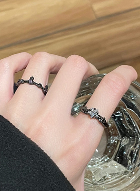 暗黑个性复古小众设计黑色高级感星星叠戴指环高级感法式开口戒指